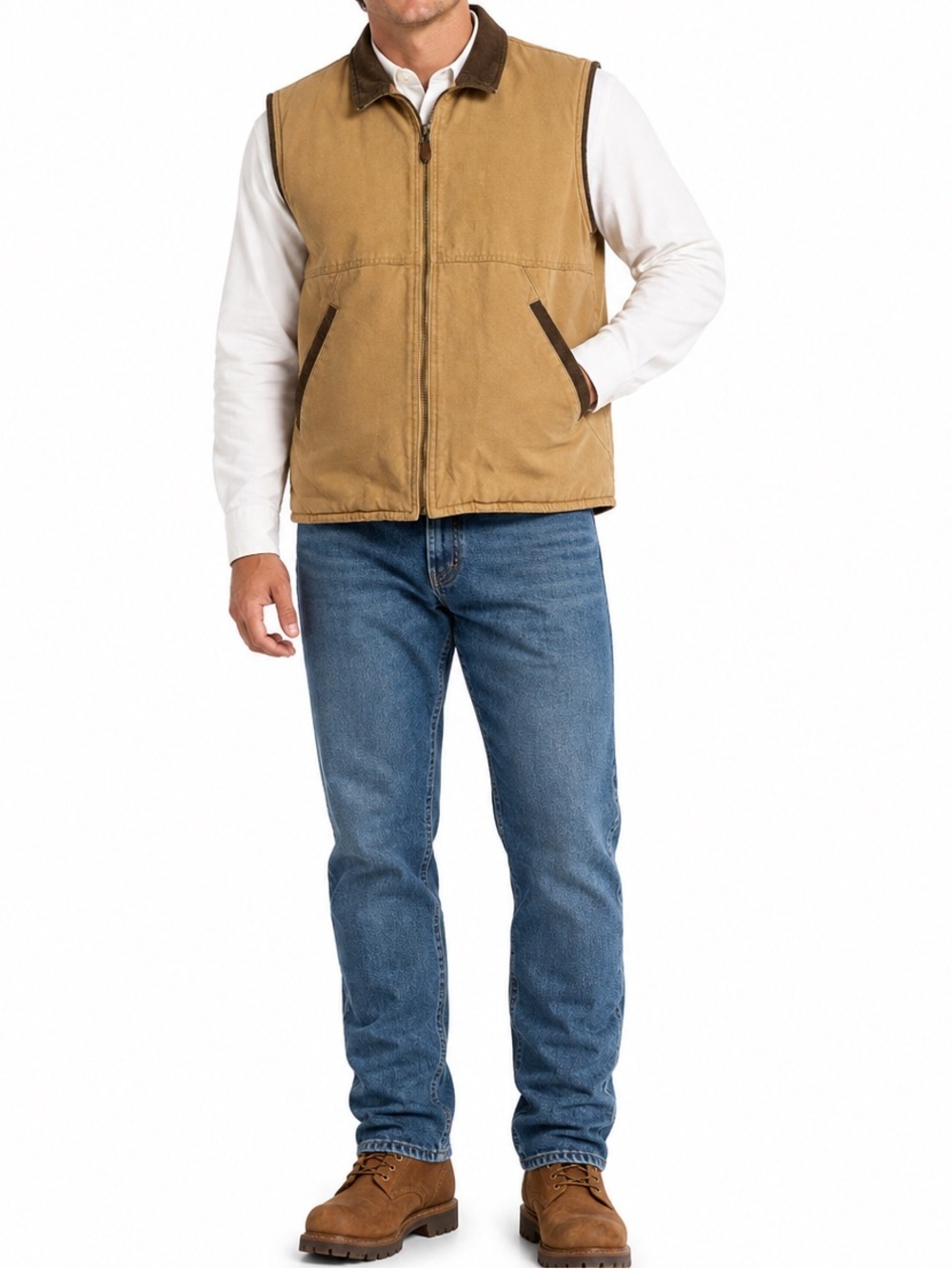 VINTAGE WRANGLER HERO FAUX SHERPA TAN LINED INSULATED VEST SZ LG EUC